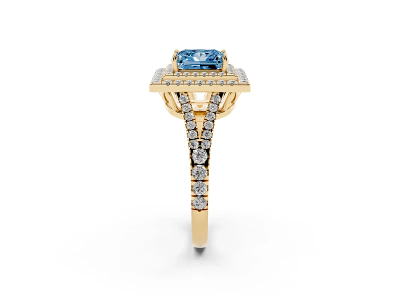 Princess Cut Halo Engagement Ring Setting for a Fancy Blue Lab-Grown Diamond | Yellow Gold - Design NV-24799