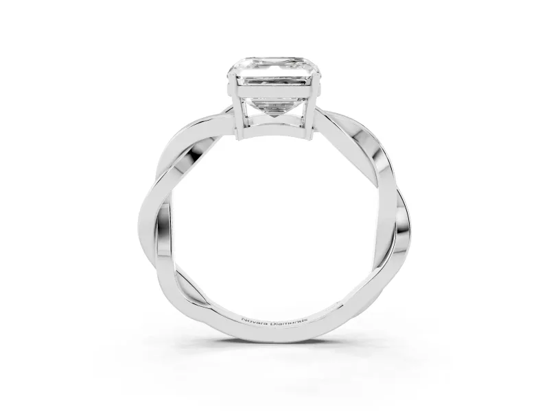 Asscher Cut Twisted Pavé Solitaire Engagement Ring Setting | Open Basket | Sterling Silver
