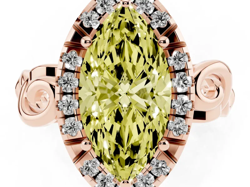 Marquise Filigree Halo Engagement Ring Setting for a Fancy Yellow Lab-Grown Diamond | Rose Gold