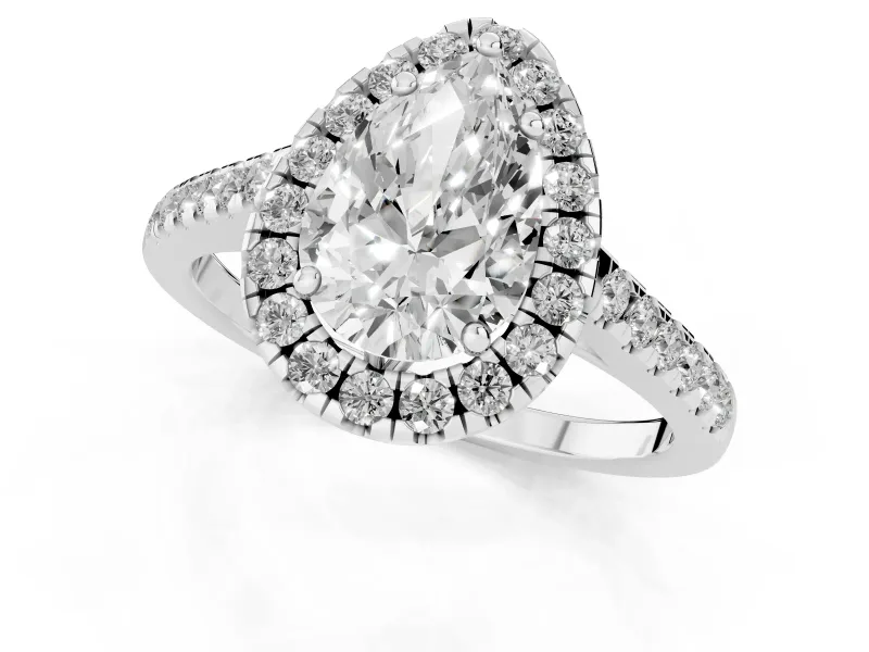 Pear-Shaped Raised Halo Engagement Ring Setting | Pave Band | Sterling Silver