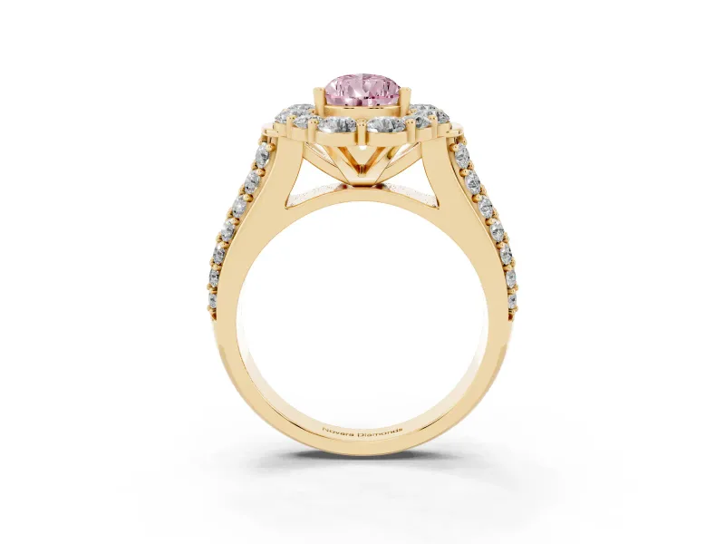 Pear-Shaped Large Accent Halo Engagement Ring Setting for a Fancy Pink Lab-Grown Diamond | Graduated Pavé | Yellow Gold