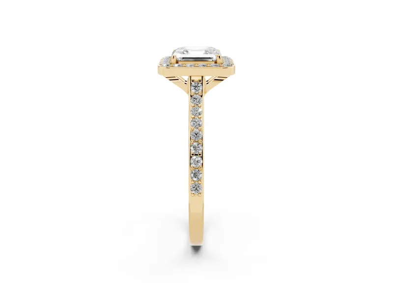 Asscher Cut Pavé Halo Engagement Ring Setting | Yellow Gold