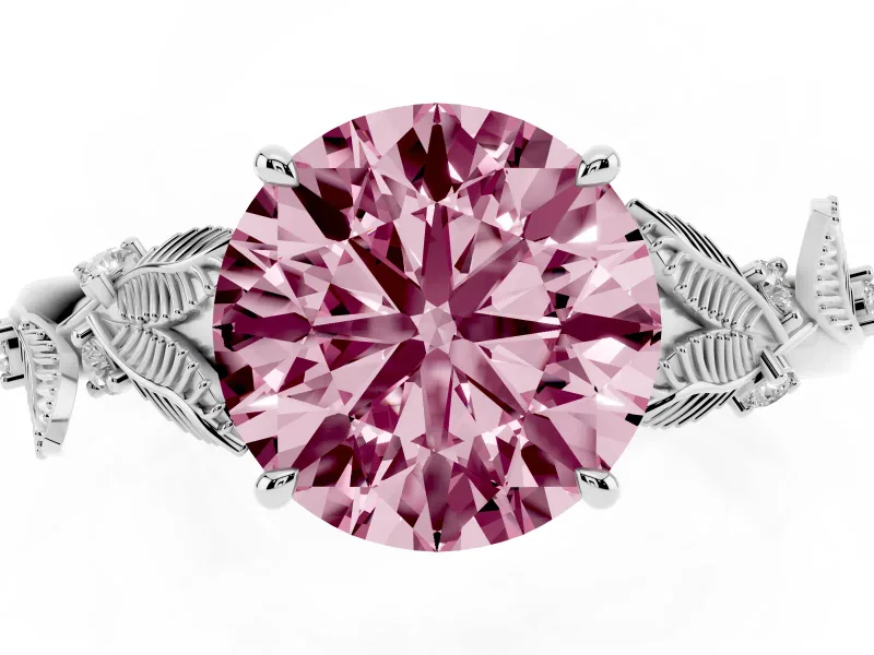 Round Leaf Solitaire Engagement Ring Setting for a Fancy Pink Lab-Grown Diamond | Sterling Silver
