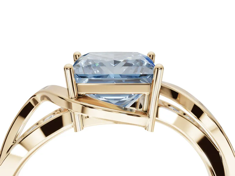Princess Cut Bypass Solitaire Engagement Ring Setting for a Fancy Blue Lab-Grown Diamond | Pavé Strands | Yellow Gold