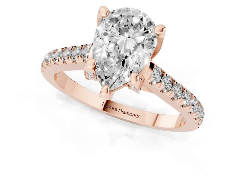 Pear-Shaped Hidden Halo Pave Engagement Ring Setting | Claw Prongs | Rose Gold