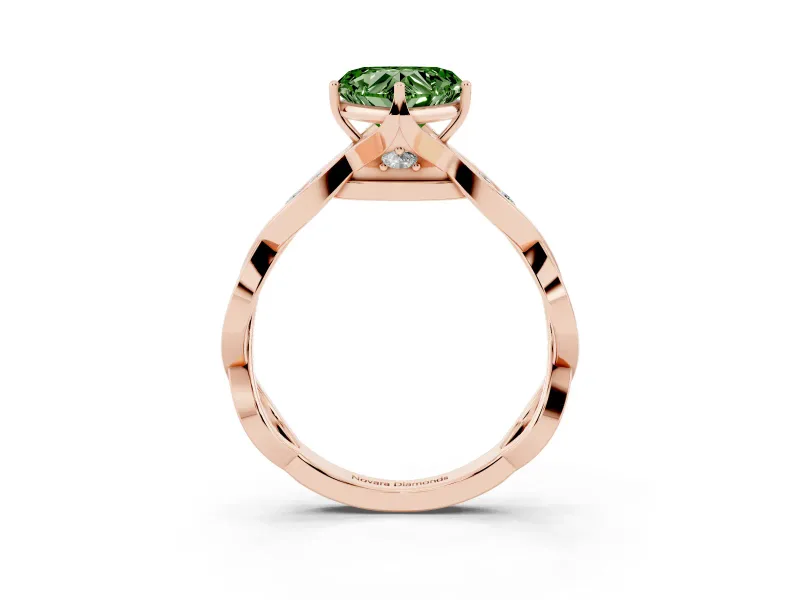 Heart-Shaped Twisted Infinity Engagement Ring Setting for a Fancy Green Lab-Grown Diamond | Accented Strands | Rose Gold