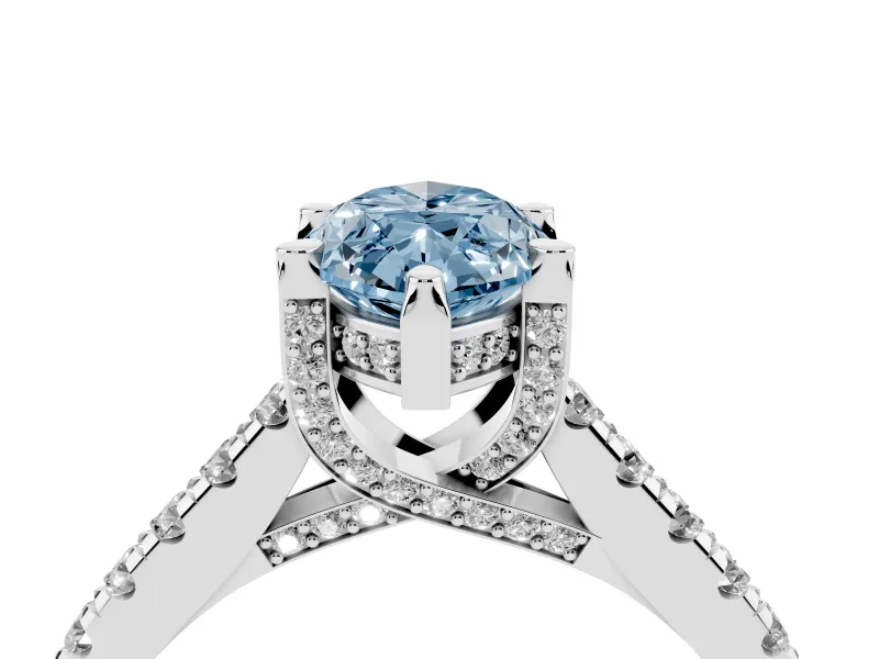 Marquise Hidden Halo Pave Engagement Ring Setting for a Fancy Blue Lab-Grown Diamond | Claw Prongs | Sterling Silver