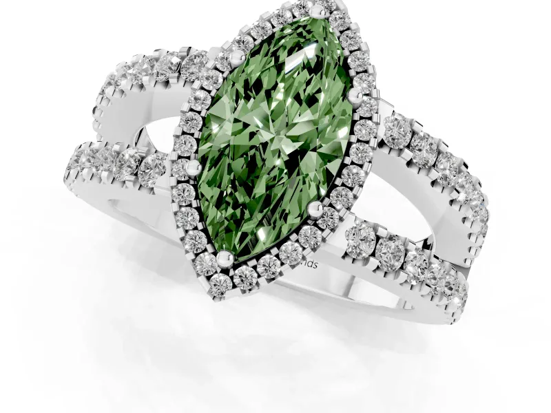 Marquise Halo Split Shank Engagement Ring Setting for a Fancy Green Lab-Grown Diamond | Platinum