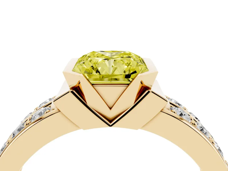 Radiant Cut Half Bezel Engagement Ring Setting for a Fancy Yellow Lab-Grown Diamond | Channel Band | Yellow Gold