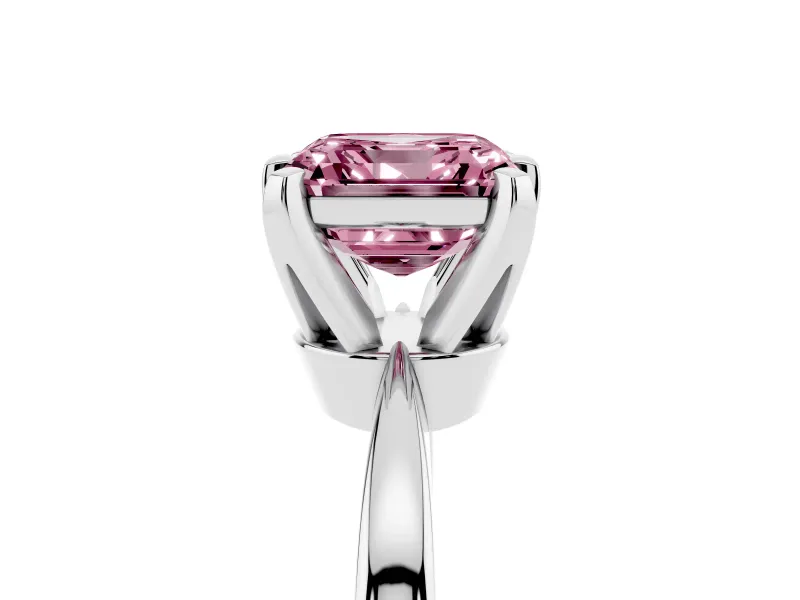 Fancy Pink Asscher Cut Diamond Solitaire Engagement Ring Set in White gold with Slim Tapered Solitaire Band