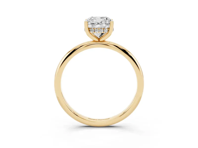 Cushion Cut Diamond Solitaire Engagement Ring Set in Yellow gold with Prong Setting and Polished Band