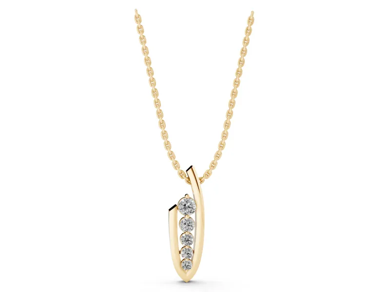 Round Lab-Grown Diamond Graduated Bar Set Curved Pendant Necklace | Open U Frame | Yellow Gold