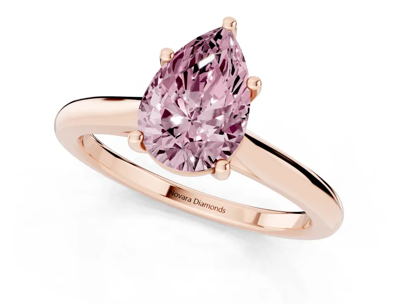 Fancy Pink Pear Cut Diamond Solitaire Ring Set in Rose gold with Cathedral Band and Prong Setting
