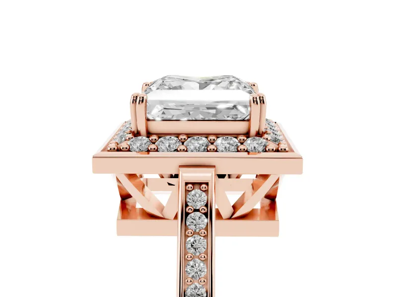 Princess Cut Halo Engagement Ring Setting | Polished Halo Rim | Rose Gold