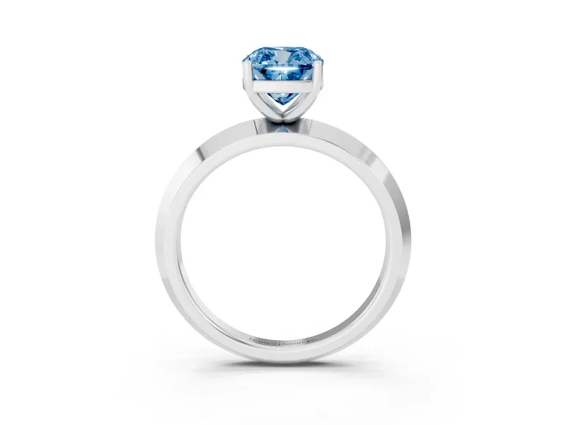 Fancy Blue Cushion Cut Diamond Solitaire Engagement Ring Set in Silver with Flat Band and Prong Setting