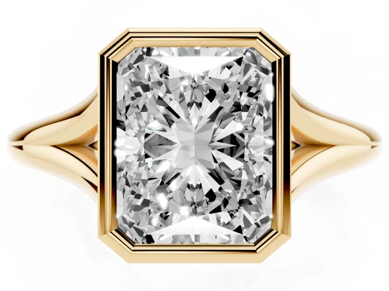 Radiant Cut Bezel Solitaire Engagement Ring Setting | V Split Shank | Yellow Gold