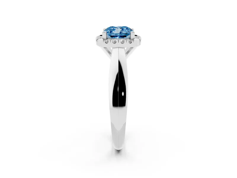 Cushion Cut Halo Engagement Ring Setting for a Fancy Blue Lab-Grown Diamond | Square Profile Band | White Gold
