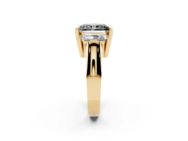 Radiant Cut Channel-Set Three Stone Engagement Ring Setting for a Black Center | Yellow Gold