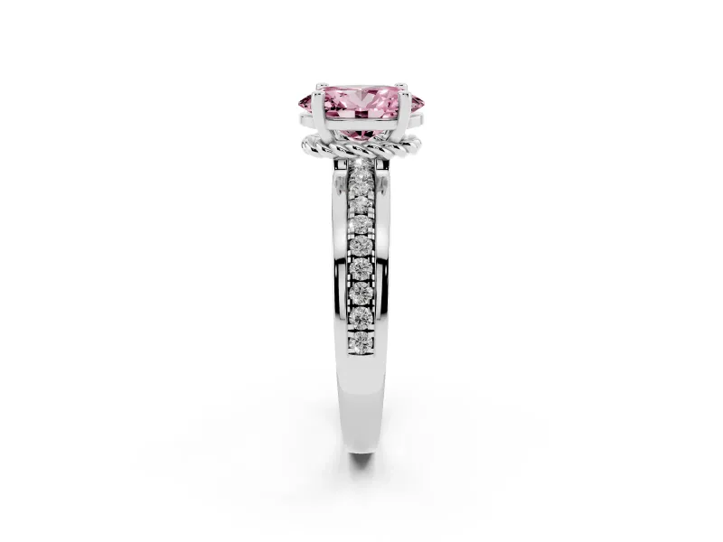 Oval Channel Set Engagement Ring Setting for a Fancy Pink Lab-Grown Diamond | Rope Collar | Sterling Silver