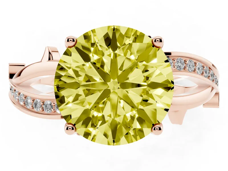 Round Twisted Pavé Engagement Ring Setting for a Fancy Yellow Lab-Grown Diamond | Pavé and Plain Strands | Rose Gold