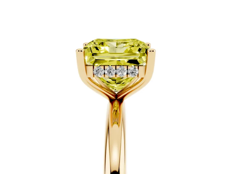 Fancy Yellow Princess Cut Diamond Solitaire Engagement Ring Set in Yellow gold with Prong Setting and Polished Band