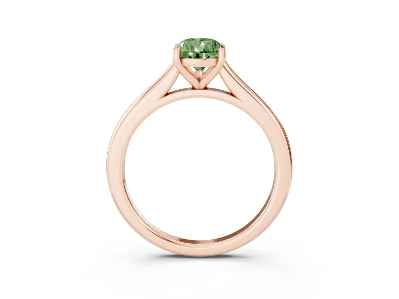 Fancy Green Pear Cut Diamond Solitaire Ring Set in Rose gold with Cathedral Band and Prong Setting