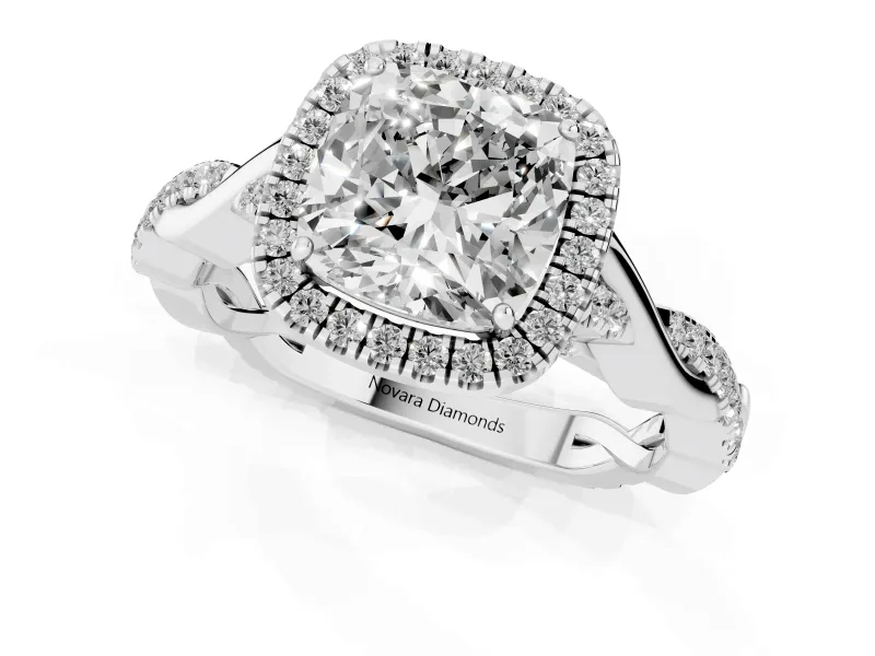 Cushion Cut Halo Engagement Ring Setting | Pavé Twist Band | Sterling Silver
