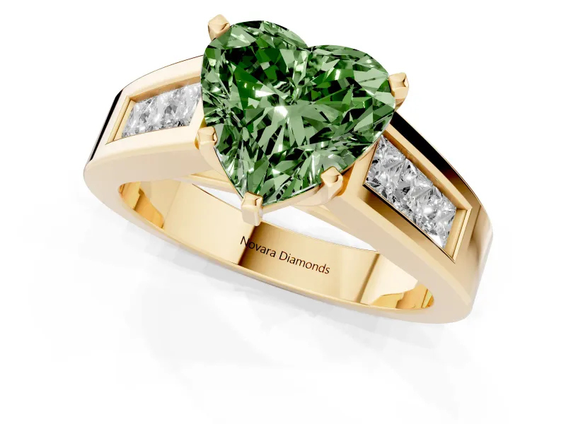 Heart-Shaped Channel-Set Engagement Ring Setting for a Fancy Green Lab-Grown Diamond | Yellow Gold