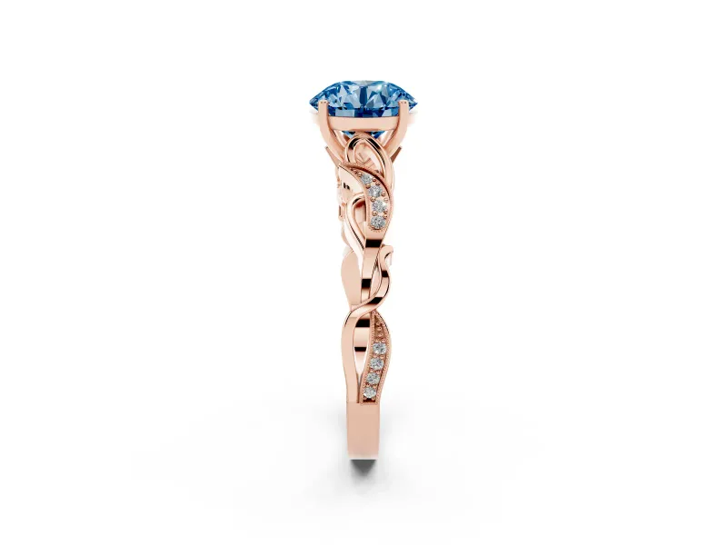 Round Vine Engagement Ring Setting for a Fancy Blue Lab-Grown Diamond | Rose Gold