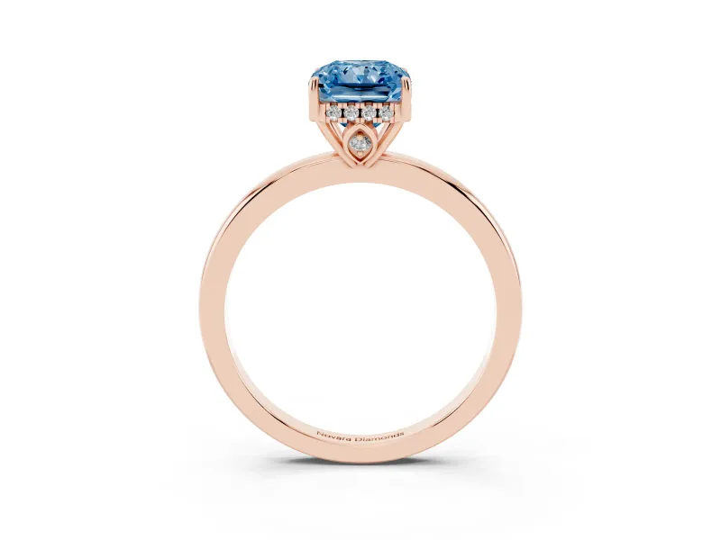 Radiant Cut Engagement Ring Setting for a Fancy Blue Lab-Grown Diamond | Hidden Halo | Rose Gold