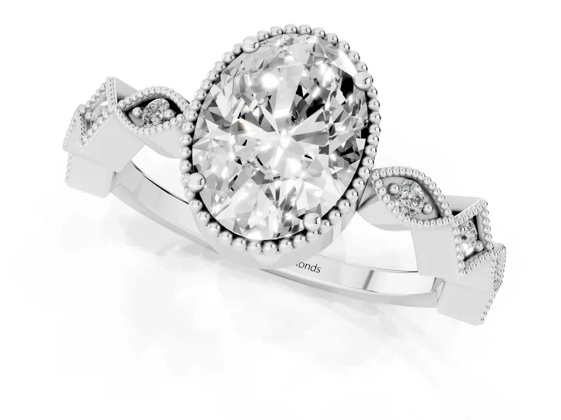 Oval Cut Diamond Milgrain Marquise Twist Band Ring Set in Platinum with Prong Setting
