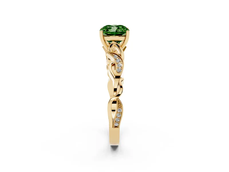 Cushion Cut Vine Engagement Ring Setting for a Fancy Green Lab-Grown Diamond | Yellow Gold
