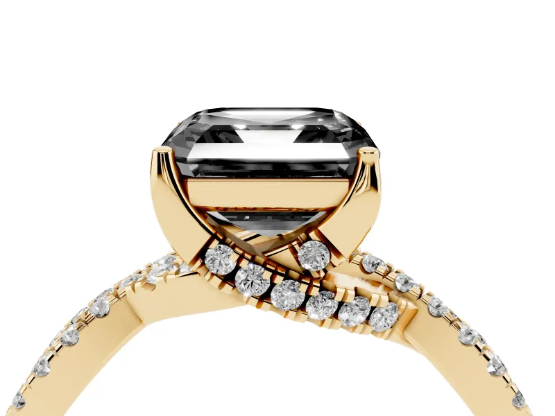 Asscher Cut Twisted Pavé Engagement Ring Setting for a Black Center | Split Shank | Yellow Gold