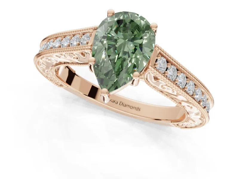 Pear-Shaped Vintage Engagement Ring Setting for a Fancy Green Lab-Grown Diamond | Rose Gold - Design NV-24644