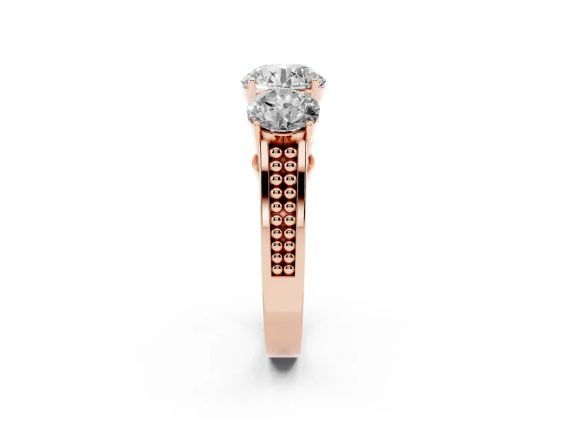 Round Three Stone Engagement Ring Setting | Beaded Shoulders | Rose Gold
