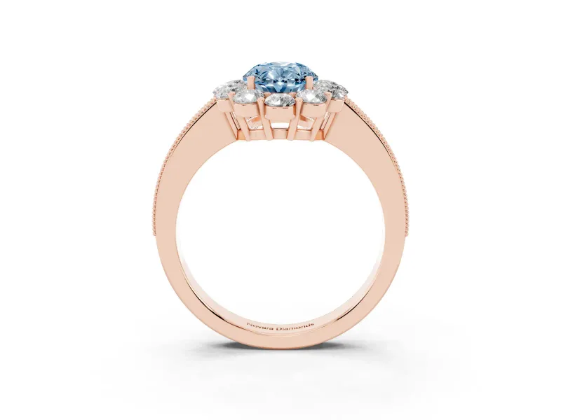 Oval Vintage Halo Engagement Ring Setting for a Fancy Blue Lab-Grown Diamond | Rose Gold