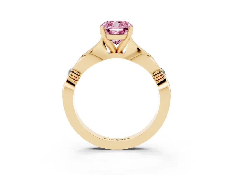 Cushion Cut Floral Engagement Ring Setting for a Fancy Pink Lab-Grown Diamond | Yellow Gold