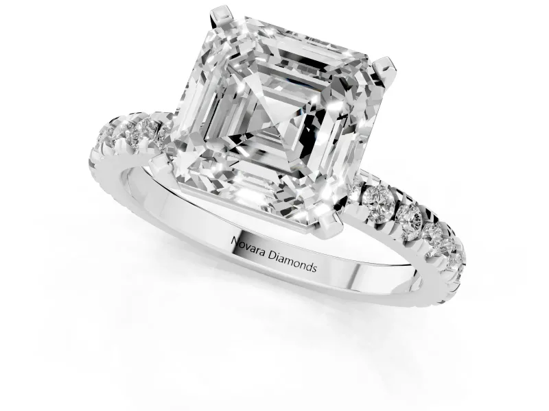 Asscher Cut Diamond Pavé Band Solitaire Set in Silver with Prong Setting