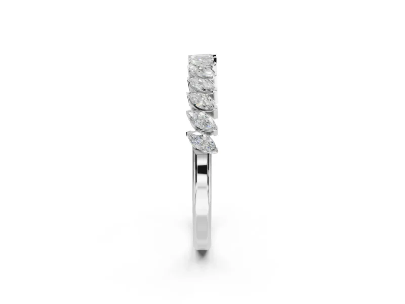 Marquise Lab-Grown Diamond Slanted Half Eternity Wedding Band | Tip Cups | Sterling Silver