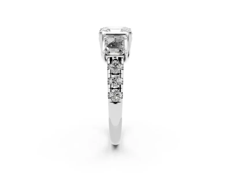 Asscher Cut Three Stone Engagement Ring Setting | Accented Shoulders | Platinum