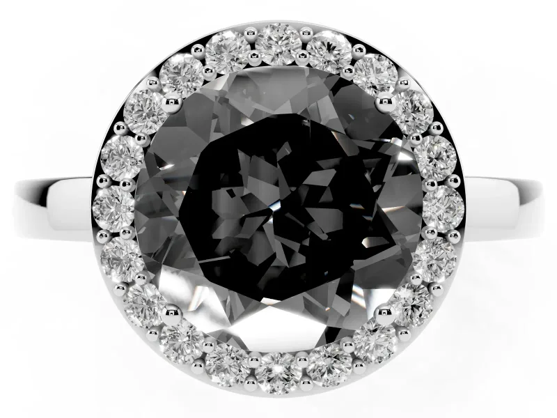 Fancy Black Round Cut Diamond Halo Ring Set in Platinum with Solitaire Band and Prong Setting