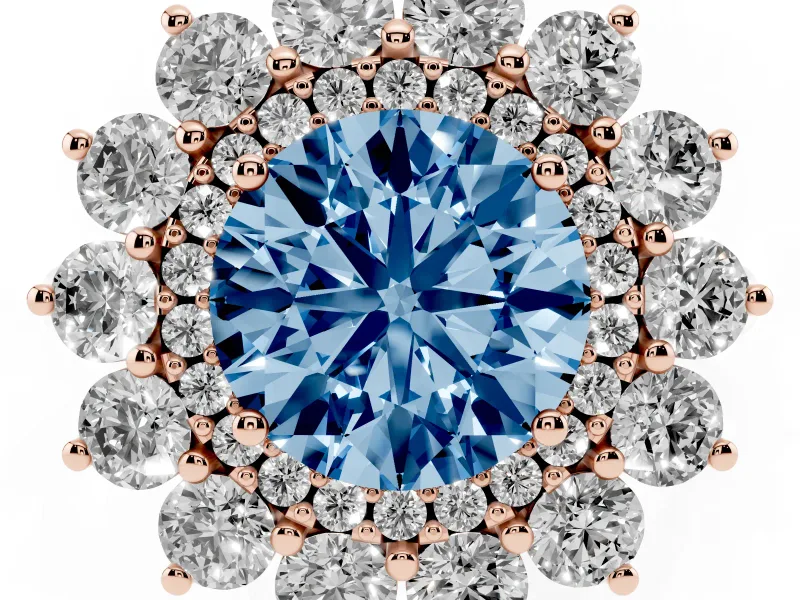 Round Floral Double Halo Engagement Ring Setting for a Fancy Blue Lab-Grown Diamond | Plain Band | Rose Gold