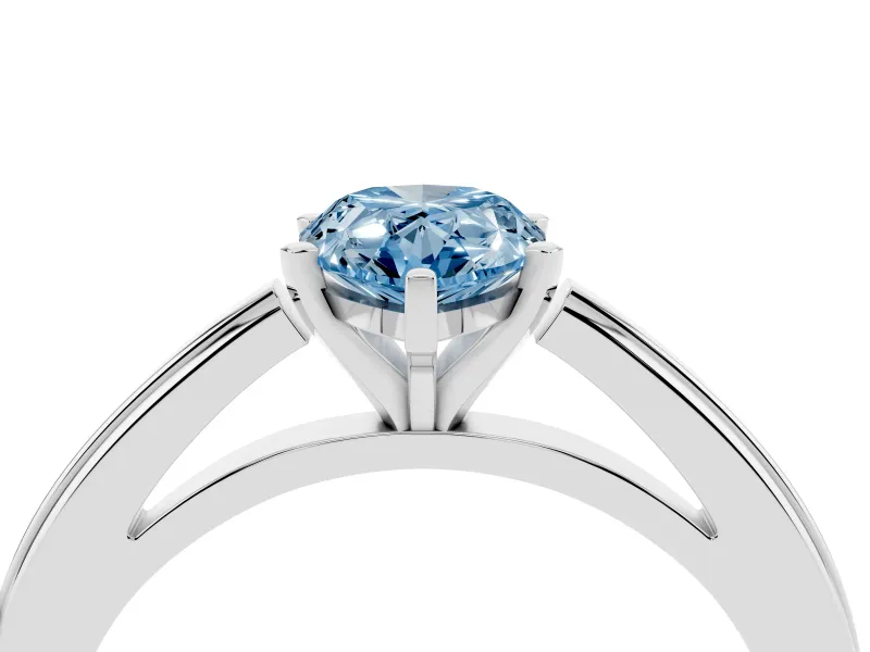Fancy Blue Pear Cut Diamond Solitaire Ring Set in Platinum with Prong Setting and Classic Band