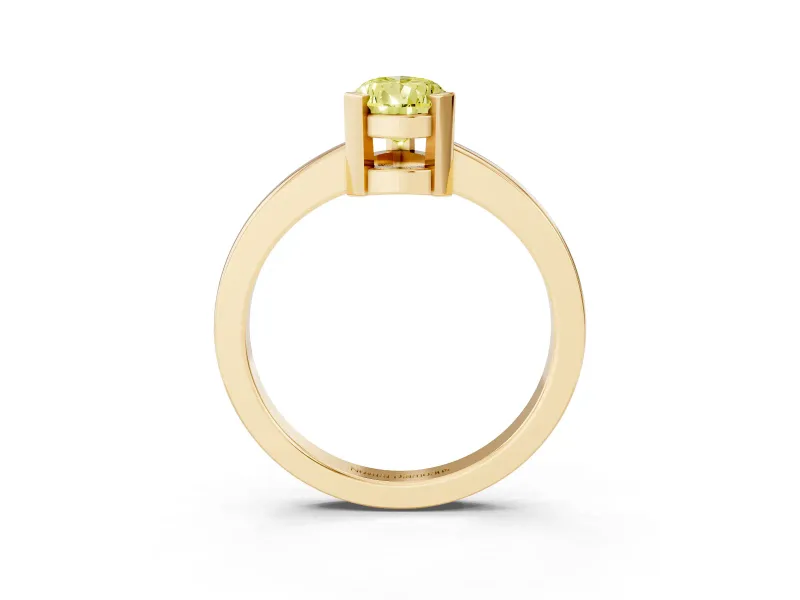 Fancy Yellow Pear Cut Diamond Solitaire Ring Set in Yellow gold with Prong Head and Smooth Polished Band