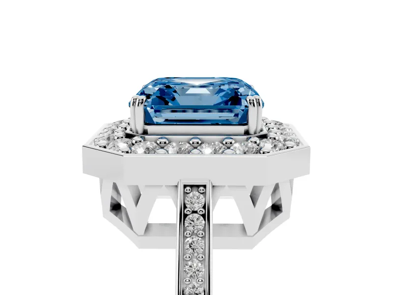 Asscher Cut Halo Engagement Ring Setting for a Fancy Blue Lab-Grown Diamond | Polished Halo Rim | Platinum