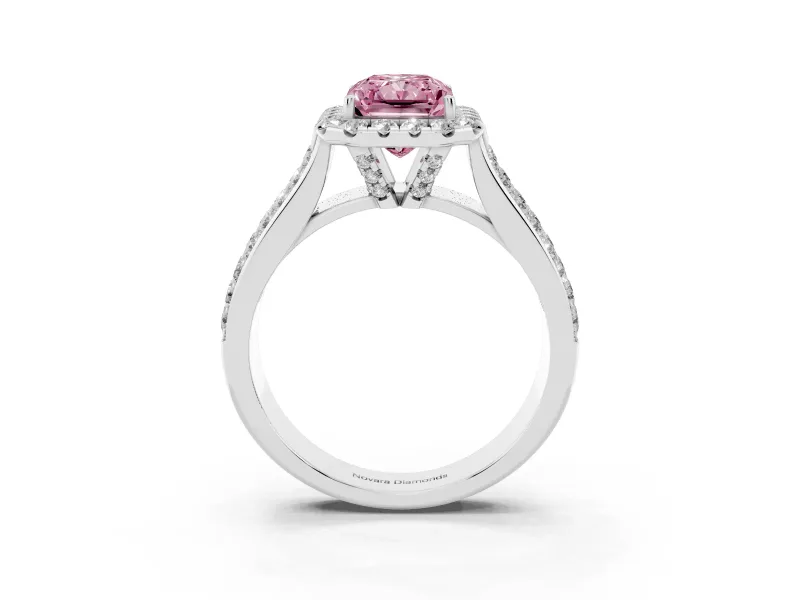 Radiant Cut Pavé Engagement Ring Setting for a Fancy Pink Lab-Grown Diamond | Wide Three-Row Band | White Gold