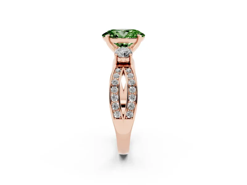 Oval Three-Stone Twist Engagement Ring Setting for a Fancy Green Lab-Grown Diamond | Rose Gold