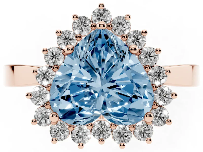 Fancy Blue Heart Cut Diamond Halo Ring Set in Rose gold with Round Halo and Smooth Solitaire Band