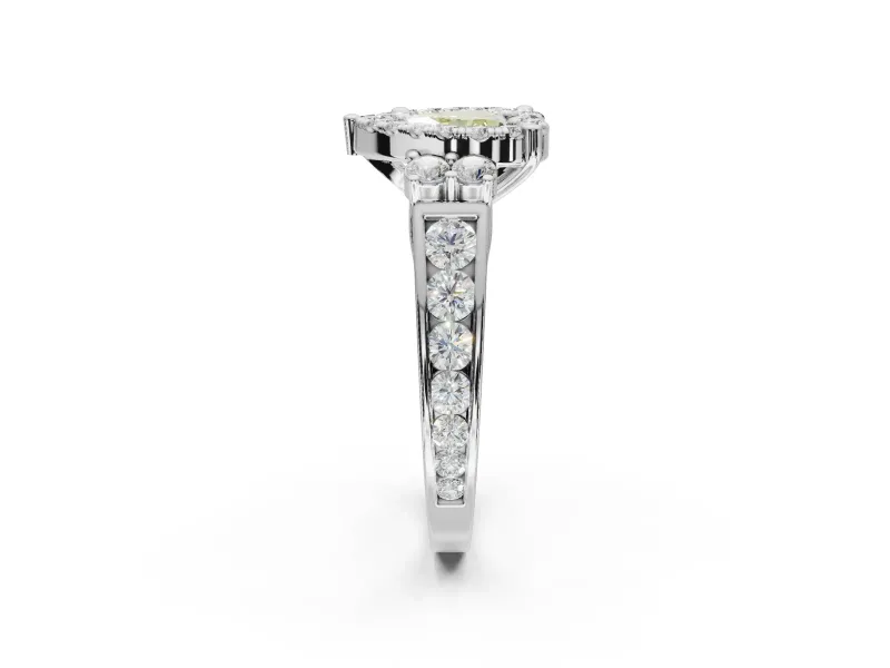 Heart-Shaped Halo Engagement Ring Setting for a Fancy Yellow Lab-Grown Diamond | Side Clusters | Sterling Silver