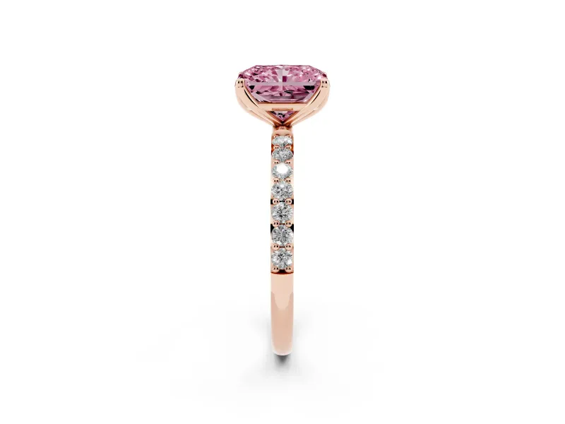 Radiant Cut Pave Engagement Ring Setting for a Fancy Pink Lab-Grown Diamond | Slim Band | Rose Gold